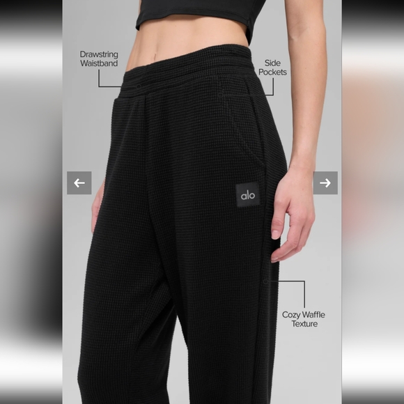 ALO Yoga Women's Black Waffle Knit Joggers - Picture 4 of 10